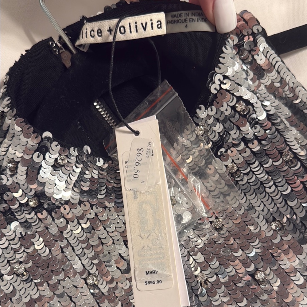 Alice + Olivia Silver Sequin Halter Midi Dress - Picture 7 of 7